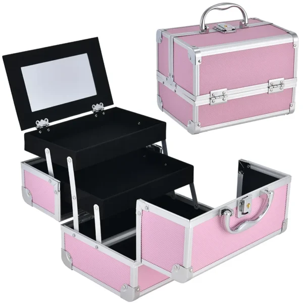 Makeup Case Handheld Aluminum Alloy Storage Box Large Capacity With Mirror Professional Makeup Artist Portable Makeup Toolbox