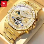 OLEVS 9805 High end Men Watches Waterproof Moon Phase Diamond Dial Fashion Luxury Mechanical Watch Skeleton Original Wristwatch