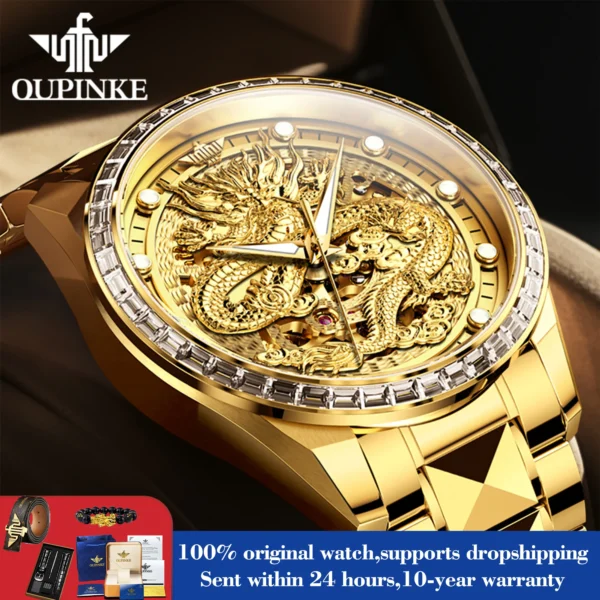 OUPINKE 3276 Men's Watch Top Brand Luxury Dragon Automatic Wrist Watches Tungsten Steel Waterproof Mechanical Watch For Men
