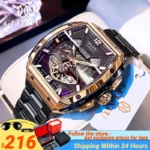 GELATU 6013 Genuine Watches for Men Rose Black Stainless Steel Flywheel Dial Original Business Watch Waterproof Men Wristwatches