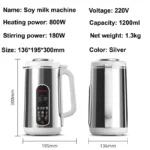 110V/220V Soy Milk Machine Electric Juicer Multifunctional Wall Breaking Machine Kitchen Auto Heating Rice Paste Machine 1200ml - Image 6