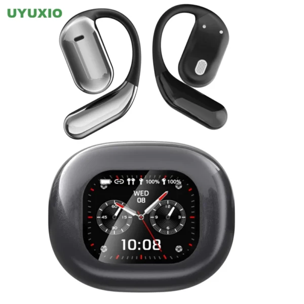 UYUXIO AI Language Translation Earbuds Real Time LCD Touch Screen Open Ear Wireless Headphone with 144 Language for Business