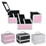 Makeup Case Handheld Aluminum Alloy Storage Box Large Capacity With Mirror Professional Makeup Artist Portable Makeup Toolbox - Image 6