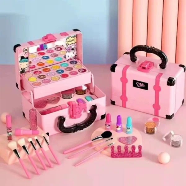 Washable Cosmetic Set Kids Girls Makeup Kit Fold Out play Vanity Makeup Toy Palette Box with Mirror Lipstick for Girls