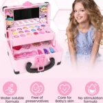 Washable Cosmetic Set Kids Girls Makeup Kit Fold Out play Vanity Makeup Toy Palette Box with Mirror Lipstick for Girls - Image 5