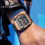 GELATU 6013 Genuine Watches for Men Rose Black Stainless Steel Flywheel Dial Original Business Watch Waterproof Men Wristwatches - Image 4