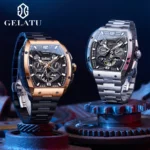 GELATU 6013 Genuine Watches for Men Rose Black Stainless Steel Flywheel Dial Original Business Watch Waterproof Men Wristwatches - Image 2