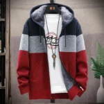 Autumn Winter Cardigan Sweater Men Fleece Zipper Sweaters Velvet Contrast Striped Sweater Coats Casual Jackets - Image 6