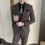 British Korean Style High Quality Modified Plaid Three-Piece Suit for Men - Stylish Business Casual Suit Vest And Trousers Set - Image 2