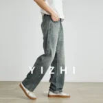 Men's Retro Washed Straight Jeans Spring and Autumn New Loose Casual High Street Trousers Button Design Men Jeans - Image 4