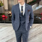 British Korean Style High Quality Modified Plaid Three-Piece Suit for Men - Stylish Business Casual Suit Vest And Trousers Set - Image 3