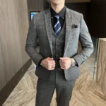 British Korean Style High Quality Modified Plaid Three-Piece Suit for Men - Stylish Business Casual Suit Vest And Trousers Set - Image 4