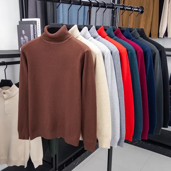 Autumn Mens High Quality Knitted Turtleneck Sweater Slim Fit Long Sleeve Anti-pilling Pullover Solid Color Trend Men Streetwea