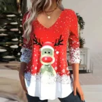 Spring Autumn Women Long Sleeve T-Shirts Christmas Clothes Elk Prinrted Loose Tee Female Casual T Shirt Women Pullover - Image 2
