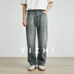 Men's Retro Washed Straight Jeans Spring and Autumn New Loose Casual High Street Trousers Button Design Men Jeans - Image 3