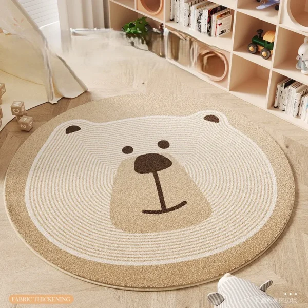 VIKAMA Cartoon Bear Round Bedroom Bedside Imitation Cashmere Carpet Children's Room Home Sofa Anti-Slip Carpet Home Decoration