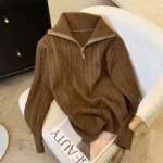 Autumn Ladies Long Sleeves Sweater Jacket Korean Femme Embroidery Pullover Knitting 2025 Women Fashion Half Zipper Knitted Tops - Image 4