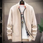 Knitted Cardigan Solid Color Sweater Men Zipper Autumn New Long-sleeved Jacket Warm Fleece Cardigans Jacket