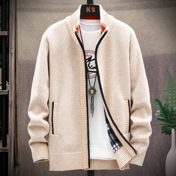 Knitted Cardigan Solid Color Sweater Men Zipper Autumn New Long-sleeved Jacket Warm Fleece Cardigans Jacket