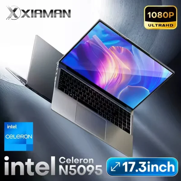 Xiaman 17.3" Gaming Laptop Computer PC Windows 11 Pro Intel Celeron N5095 Laptops Backlit Keyboard 16GB RAM 1TB SSD Notebook PC