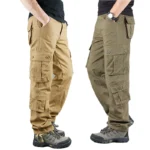 2025 Spring Autumn Mens Cargo Pants Multi Pocket Straight Khaki Trousers Casual Military Fashion Cotton Pants Men Plus Size