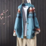 2023 female autumn and winter knitted button jacquard pocket long sleeve knitted cardigan women commuter art sweater coat - Image 2