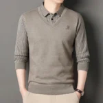 New Men's Fleece Lined Sweater Polo Collar Pullover Tops Fashion Business Causal Pullovers Korean Slim Fit Thick Winter Clothes - Image 3