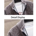 Knitted Cardigan Solid Color Sweater Men Zipper Autumn New Long-sleeved Jacket Warm Fleece Cardigans Jacket - Image 4