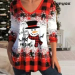Spring Autumn Women Long Sleeve T-Shirts Christmas Clothes Elk Prinrted Loose Tee Female Casual T Shirt Women Pullover