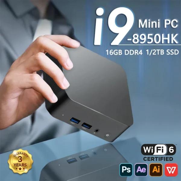Mini PC Protable Gaming i9 8950HK i3-6100 16GB RAM Windows 11 Pro WIFI6 BT5.2 4K 1TB 2TB SSD 1000Mbps Mini Gamer Computer PC