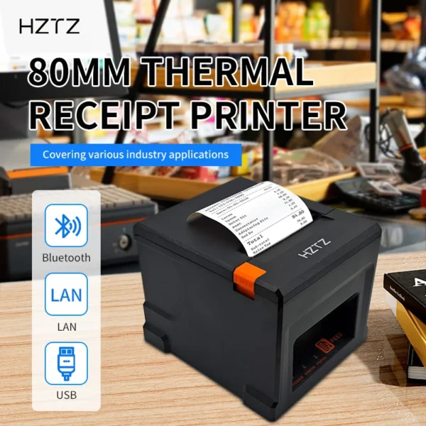 HZTZ 80mm Thermal Receipt Printer HZ-8360 Automatic Cutter Restaurant Kitchen POS Printer USB LAN Bluetooth