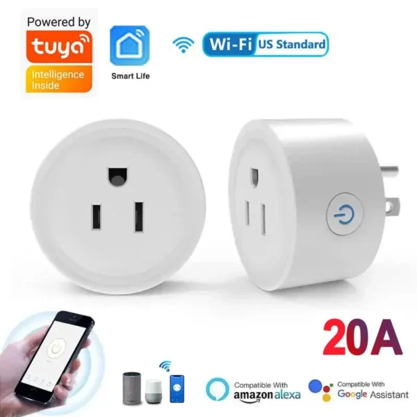 Tuya WiFi Smart Plug US Standard Socket 20/10A Smart Home WiFi Outlet Works with Alexa Google Home,Remote Control Appliances