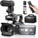 UHD 4k Video Camera Camcorder with 18X Digital Zoom,64MP Digital Camera Recorder,4.0-inch Rotating Touchscreen,64GB SD Card,Micr