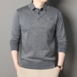 New Men's Fleece Lined Sweater Polo Collar Pullover Tops Fashion Business Causal Pullovers Korean Slim Fit Thick Winter Clothes - Image 2