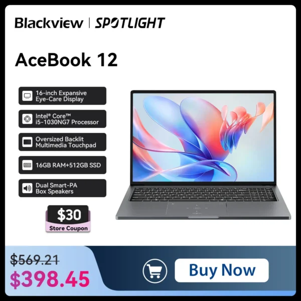 [World Premiere] Blackview AceBook 12 Win 11 Pro Laptop 16'' 1920*1200 Display, Intel I5-1030NG7 Notebook, 16GB 512GB, 5000mAh
