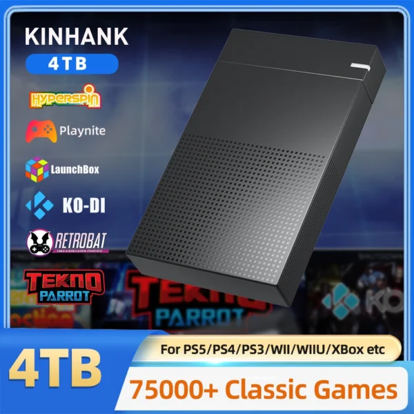 KINHANK 4T Gaming HDD with Launchbox Hyperspin Playnite Retrobat Teknoparrot Retro Video Game Console for PS5/PS4/PS3/PS2/PSP/DC