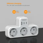 TESSAN 3 Way Wall Socket with USB Surge Protection 6-in-1 Wall Plug Adapter with 3 USB Ports for Smartphone Laptop Camera Travel - Image 3