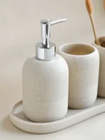 5Pcs athroom Accessories set Lotion Dispenser Toothbrush Holder Tray Tumbler Cup Soap Dish Beige and Grey - Image 5