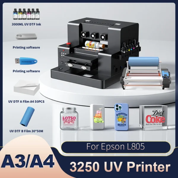 UV Printer For Epson L805 Impressora A3/A4 UV Flatbed Printer Machine UV DTF Sticker Printer UV Printer For Acrylic Wood Glass