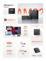 FIREBET AM02 Mini PC 6600H CPU 6C/12T MAX 4.5GHz 16GB LPDDR5 RAM 512GB SSD Windows 11 Desktop 2*RJ45 WIFI6 BT5.2 Gaming Computer - Image 2