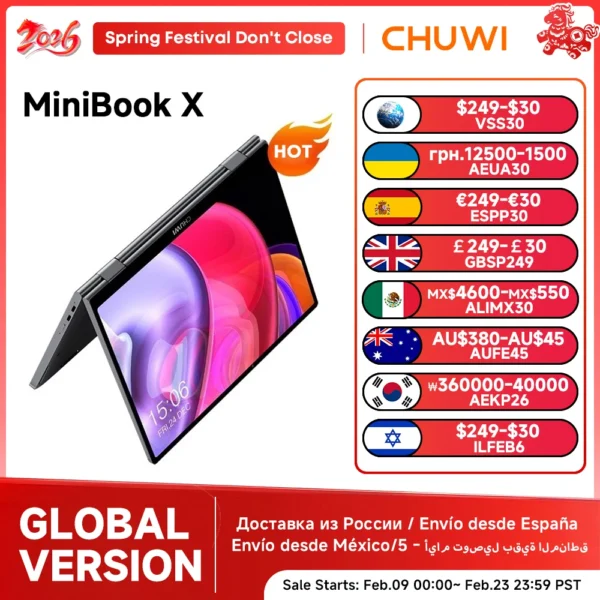 CHUWI MiniBook X Laptop Tablet 2 In 1 Intel N150/N100 10.51" FHD IPS Screen 16GB / 12GB RAM LPDDR5 512G SSD Windows 11 Notebook