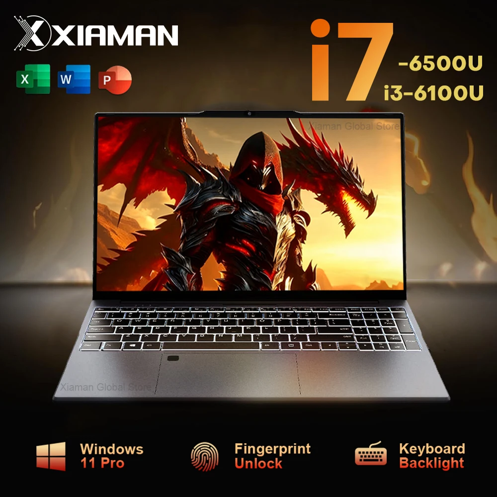 15.6" Laptop Computer PC Windows 11 Intel Core i7 6500U i3 6100U PC Gamer 16GB RAM Fingerprint Unlock Notebook Laptops Backlight