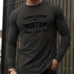 Men's 100% pure cotton loose fit comfortable casual sports SINCE1973 pattern printed round neck long sleeved T-shirt top