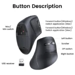 UGREEN Vertical Mouse Wireless Bluetooth5.0 2.4G Ergonomic 4000DPI 6 Mute Buttons for MacBook Tablet Laptops Computer PC Mice - Image 6
