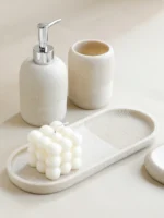 5Pcs athroom Accessories set Lotion Dispenser Toothbrush Holder Tray Tumbler Cup Soap Dish Beige and Grey - Image 3