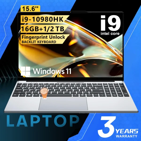 15.6 inch Laptop Computer PC intel Core i9 10980HK Laptops 16GB RAM 1TB 2TB SSD Fingerprint Unlock 1920*1080 Notebook Windows 11