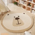 VIKAMA Cartoon Bear Round Bedroom Bedside Imitation Cashmere Carpet Children's Room Home Sofa Anti-Slip Carpet Home Decoration