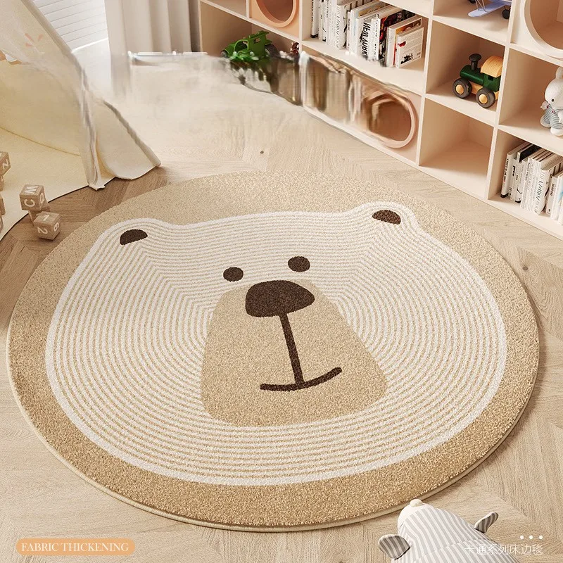 VIKAMA Cartoon Bear Round Bedroom Bedside Imitation Cashmere Carpet Children's Room Home Sofa Anti-Slip Carpet Home Decoration