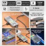 PIVA G71 7 in 1 Aluminum Alloy Office Docking Station Smart Screen Display Type-C to HDMI2.0 USB3.0 HUB PD100W Adapter - Image 3