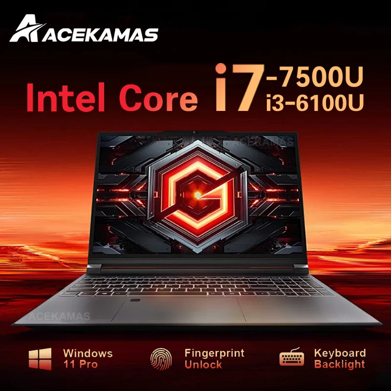 ACEKAMAS 15.6" Laptop Computer PC Windows 11 Intel Core i7 6500U i3 6100U 16GB RAM Fingerprint Unlock Notebook Backlight Laptops